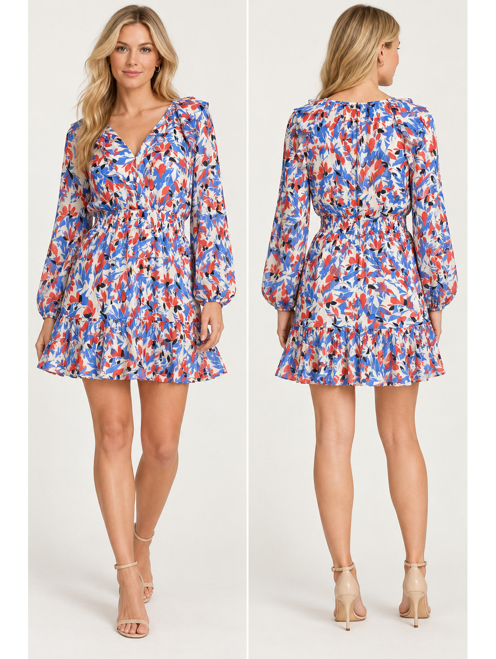 Lauren Ralph Lauren Floral Long Sleeve Dress Blue Red White Sz 6 NWT